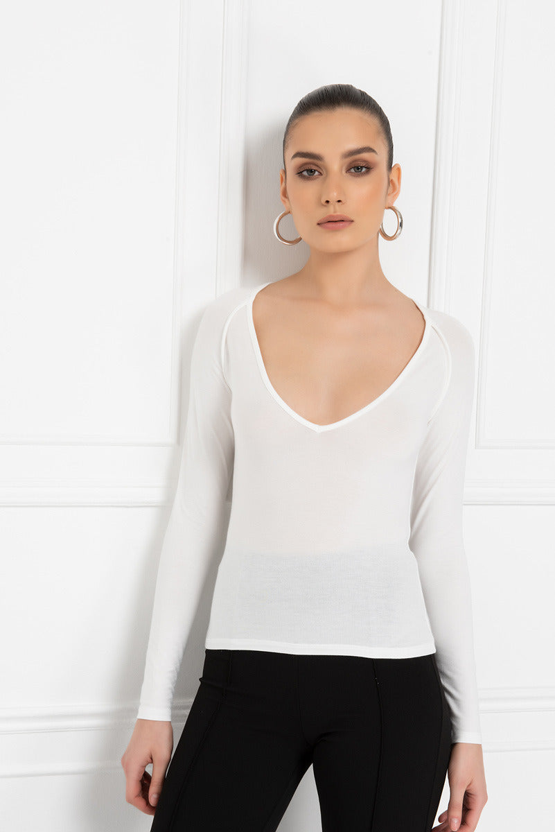 Kikiriki Women's Offwhite V Neck Top