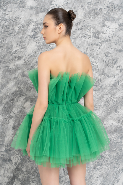 Kikiriki Women's Kelly Green Off The Shoulder Mini Tulle Dress