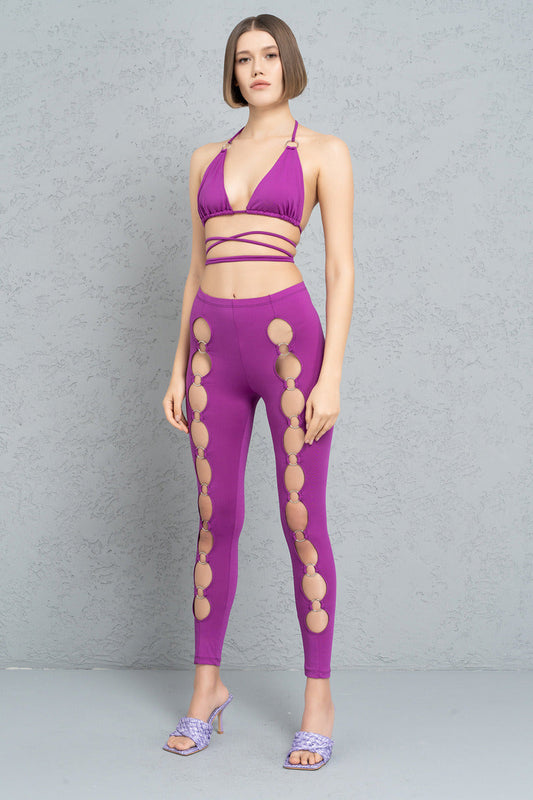 Kikiriki Women's Magenta Strappy Triangle Top & Leggings Set