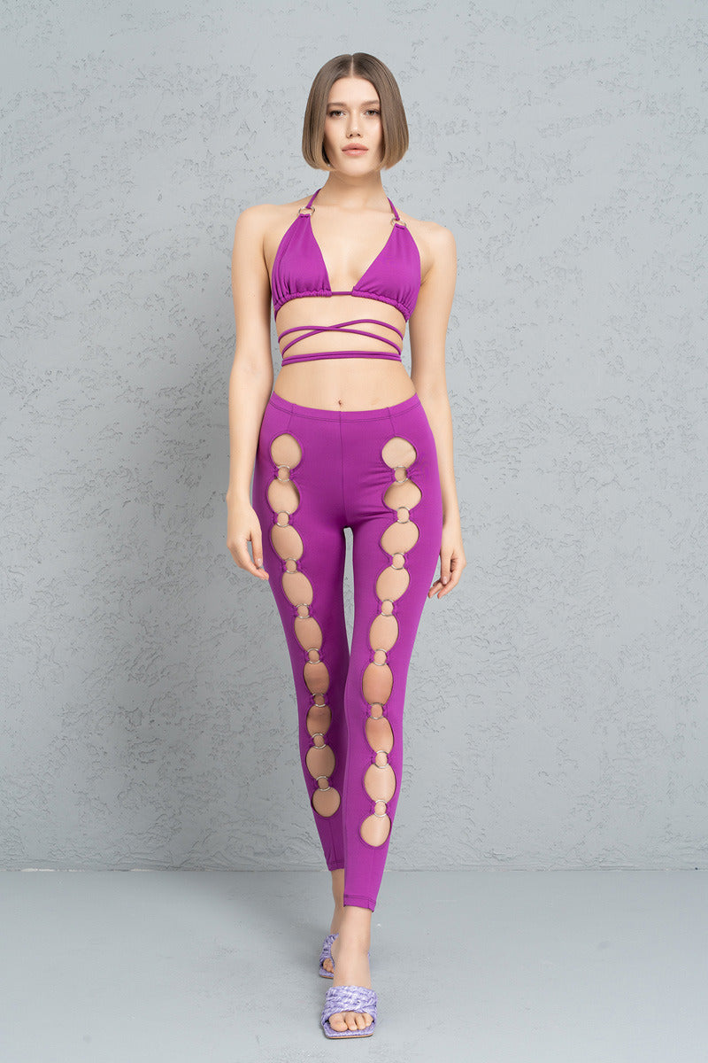 Kikiriki Women's Magenta Strappy Triangle Top & Leggings Set