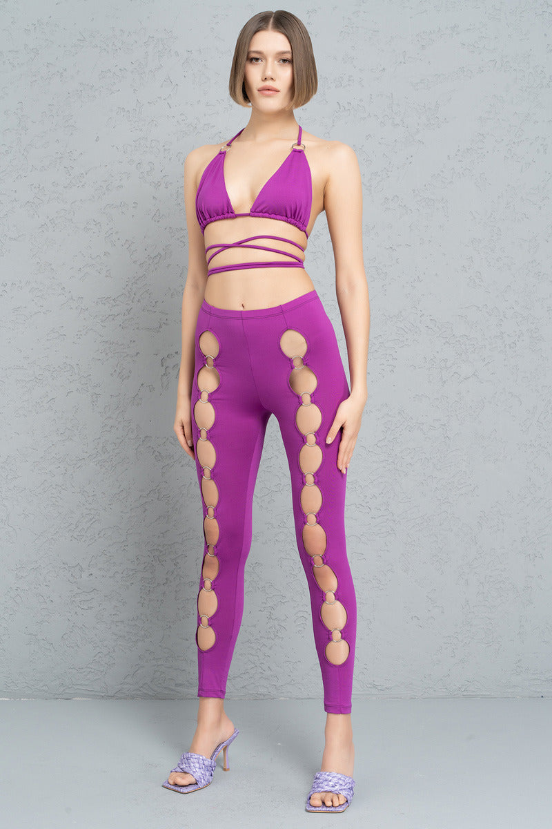 Kikiriki Women's Magenta Strappy Triangle Top & Leggings Set