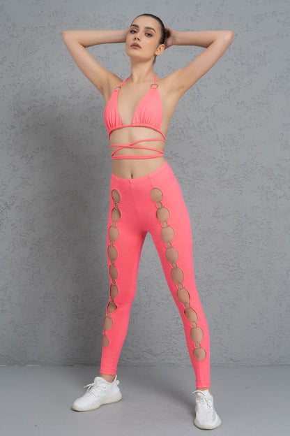 Kikiriki Women's Neon Pink Strappy Triangle Top & Leggings Set