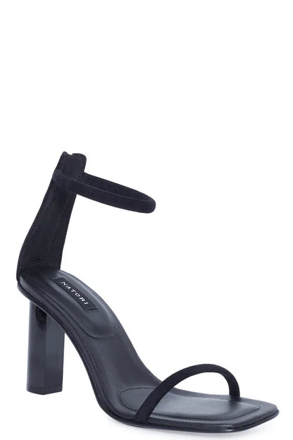Natori Glow Nappa Leather Block Heel Sandal - Black Suede