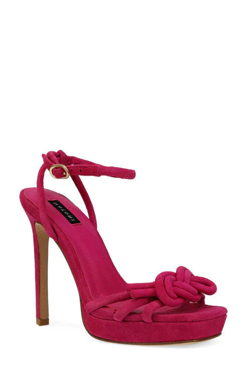 Natori Chizu Suede Knotted Bow Platform Heel - Dragon Fruit