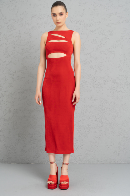 Kikiriki Women's Red Cut Out Sleeveless Dress