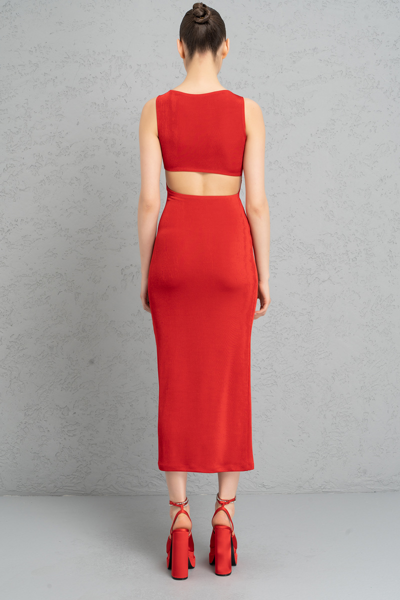 Kikiriki Women's Red Cut Out Sleeveless Dress