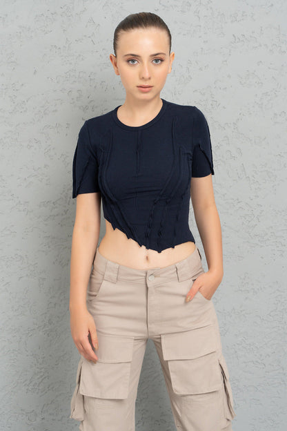 Kikiriki Women's Navy Asymmetric Crop Top