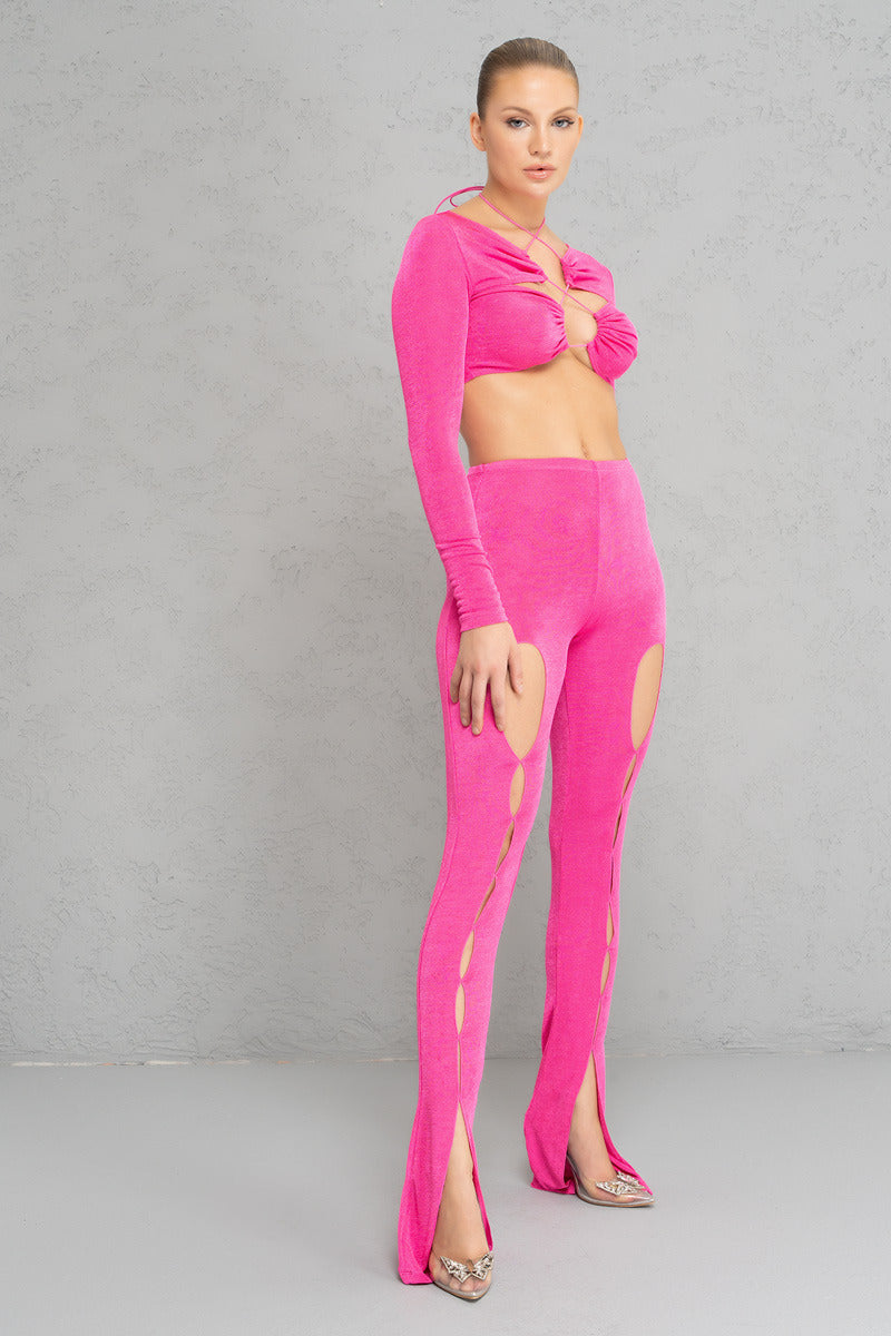 Kikiriki Women's New Fuschia Crisscross-Tie Crop Top & Pants Set