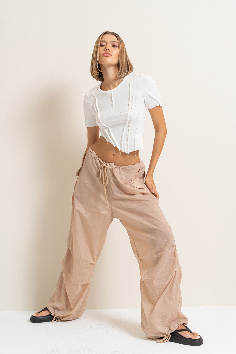 Kikiriki Women's Offwhite Asymmetric Crop Top