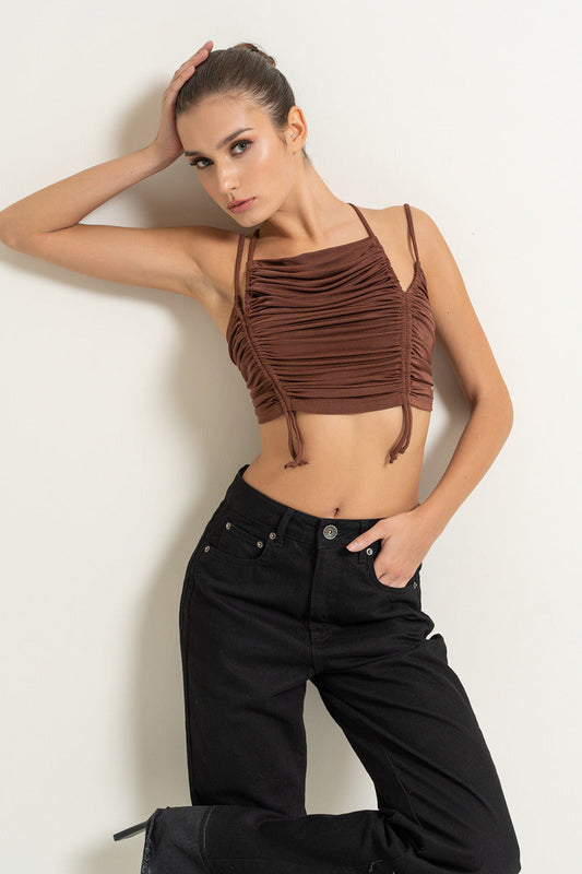 Kikiriki Women's Walnut Ruched Crop Cami Top