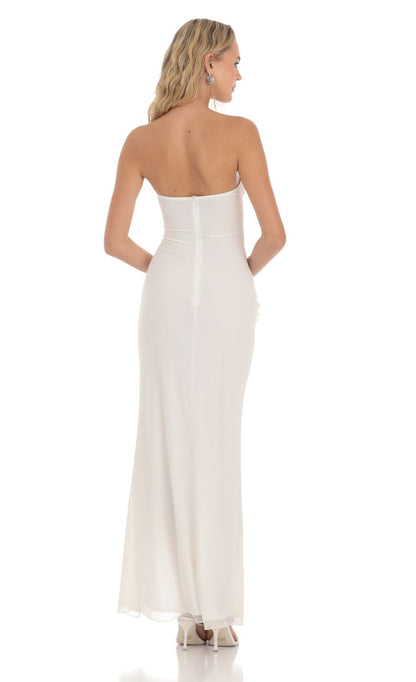 Lucy in the Sky Mesh Cutout Ruffle Maxi Dress in White