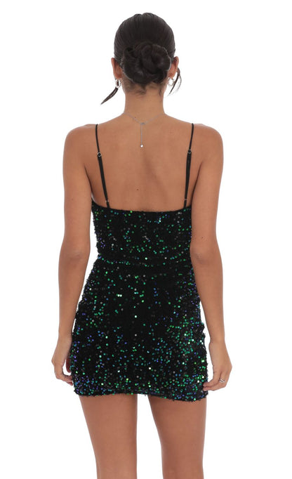 Lucy In The Sky Velvet Green Sequin Bodycon Dress Black