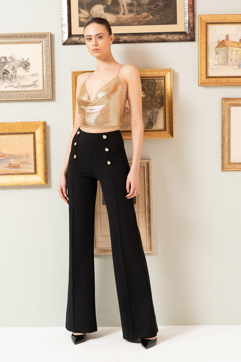 Kikiriki Women's Button-Front Wide Leg Pants In Black