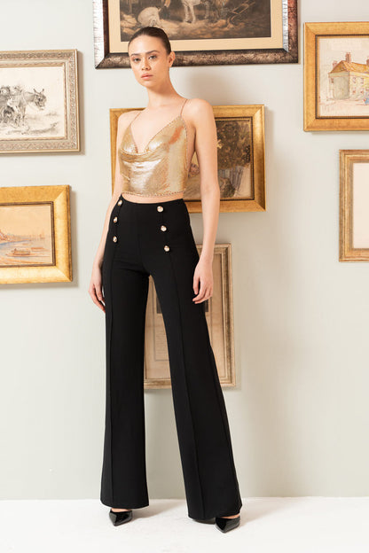 Kikiriki Women's Button-Front Wide Leg Pants In Black