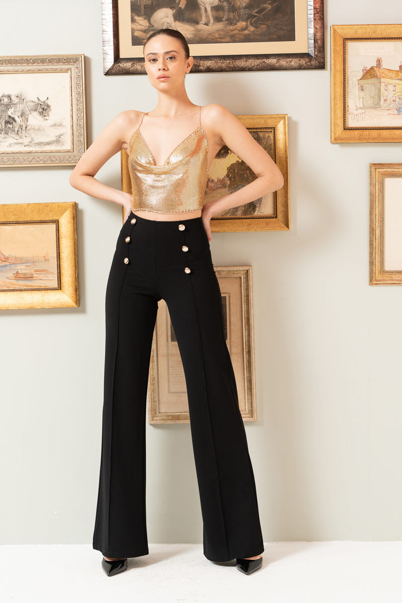 Kikiriki Women's Button-Front Wide Leg Pants In Black