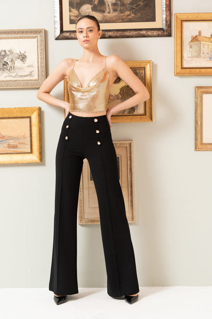 Kikiriki Women's Button-Front Wide Leg Pants In Black