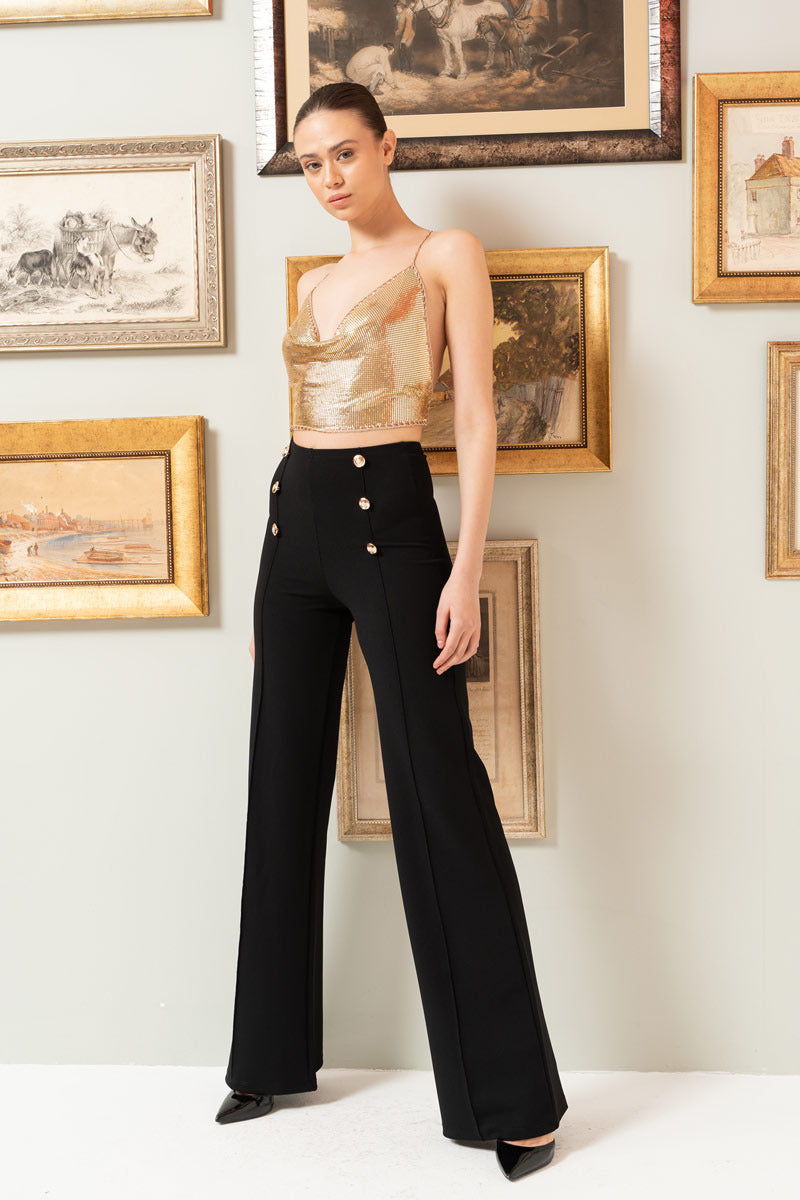 Kikiriki Women's Button-Front Wide Leg Pants In Black