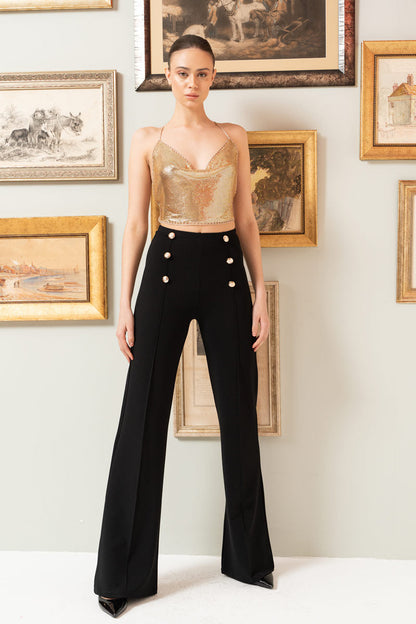 Kikiriki Women's Button-Front Wide Leg Pants In Black