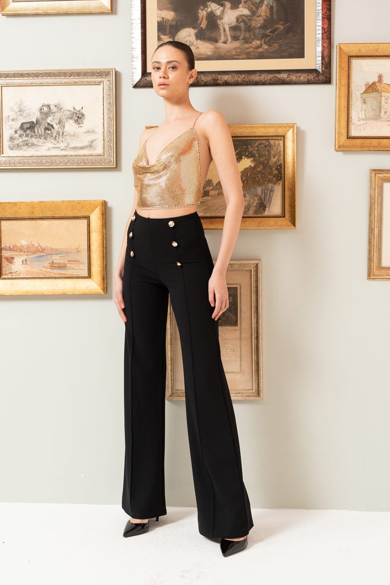 Kikiriki Women's Button-Front Wide Leg Pants In Black