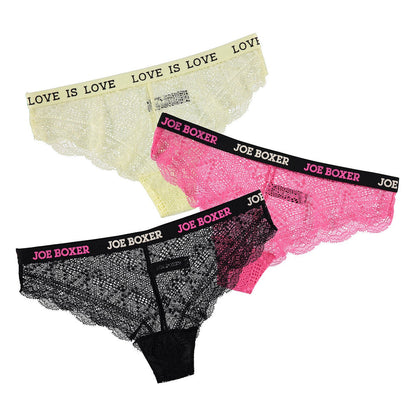 Joe Boxer Women's 3-Piece Logo Band Lace Tanga Set