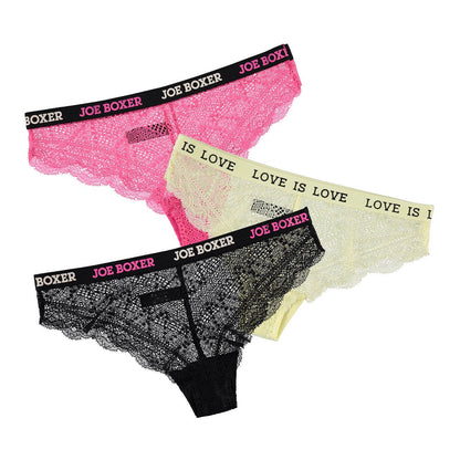 Joe Boxer Women's 3-Piece Logo Band Lace Tanga Set