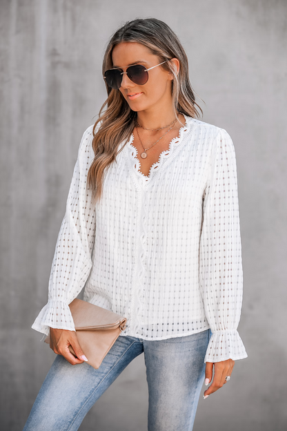 Cupshe White Lace Poet Sleeve Blouse (x2)