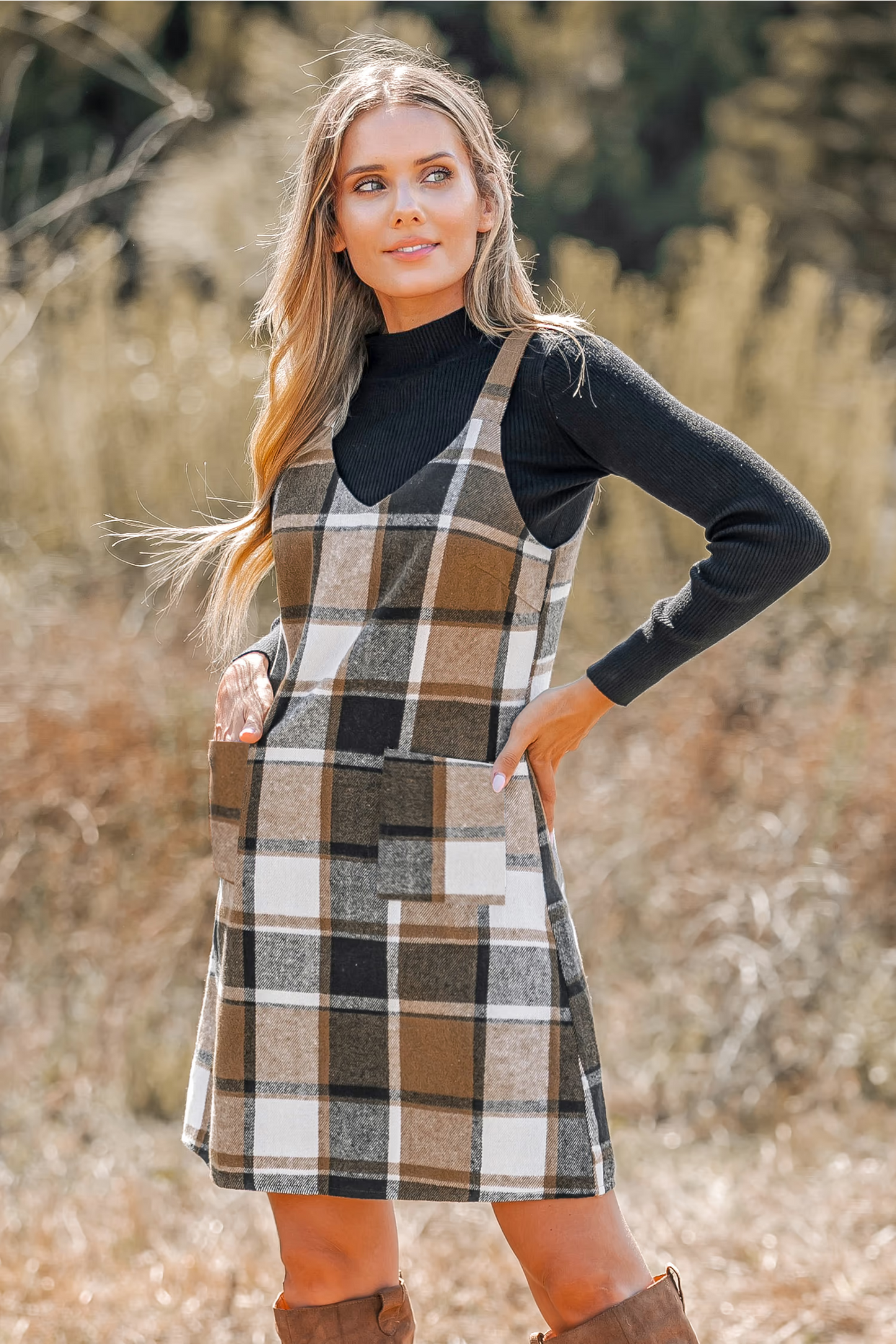 Cupshe Plaid V-Neck Dress (x2)