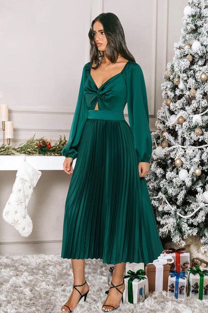 Cupshe Green Satin Sweetheart Puff Sleeve Midi Dress