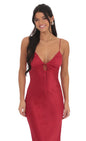 Lucy In The Sky Satin Back Tie Maxi Dress in Red