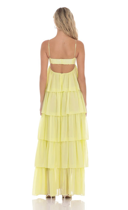 Lucy In The Sky Ruffle Front Tie Maxi Dress in Yellow