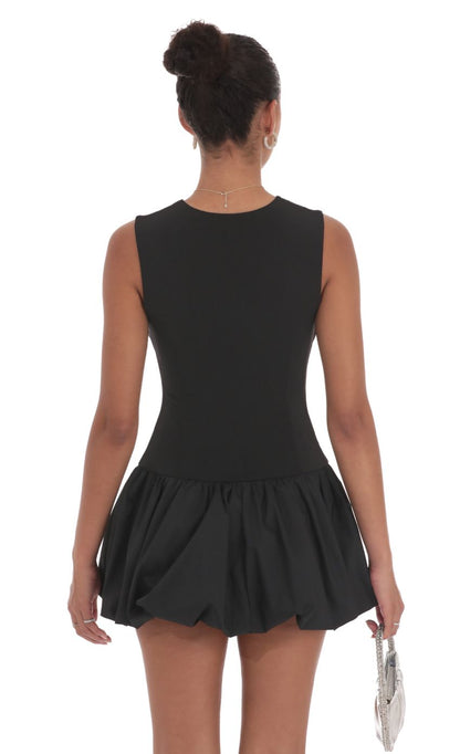 Lucy in the Sky High Neck Bubble Dress in Black