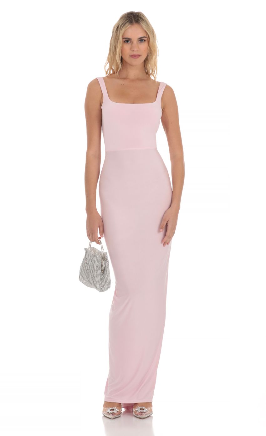 Lucy in the Sky Square Neck Open Back Maxi Dress in Pink