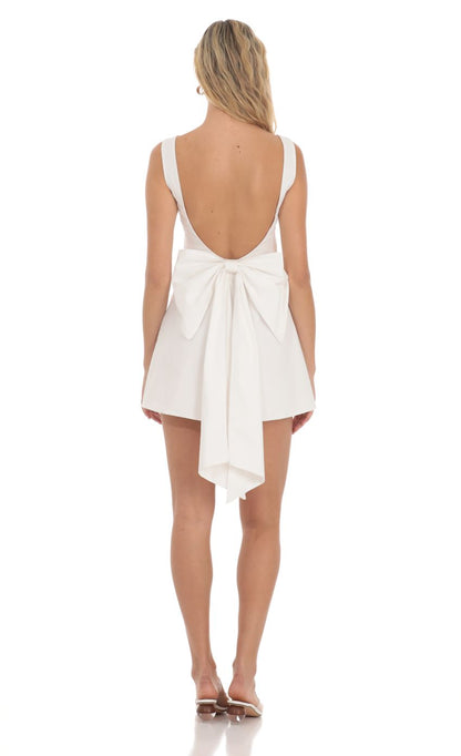 Lucy In The Sky High Neck Back Bow Dress in White