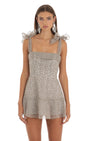 Lucy In The Sky Embroidered Floral Mini Dress in Grey