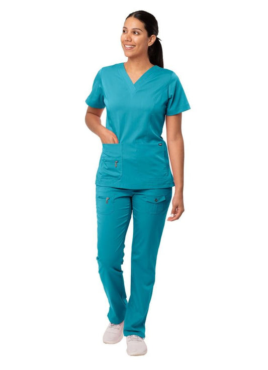 Adar Women's Breakthrough Plus Scrub Set - Teal Blue - White - Wine