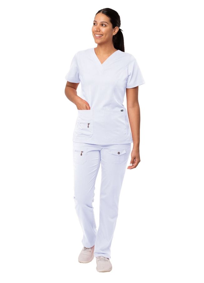 Adar Women's Breakthrough Plus Scrub Set - Teal Blue - White - Wine