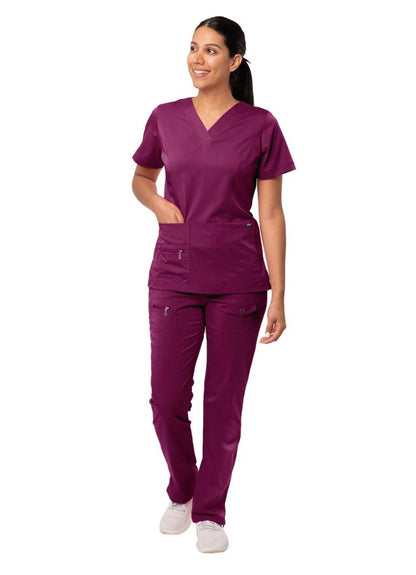 Adar Women's Breakthrough Plus Scrub Set - Teal Blue - White - Wine