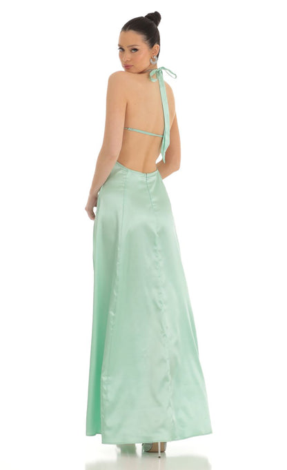 Lucy in the Sky Rhinestone Halter Maxi Dress in Green