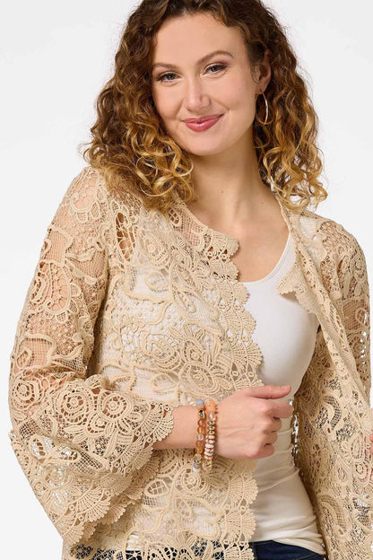 Cato Fashions Women's Lace Flounced Sleeve Topper