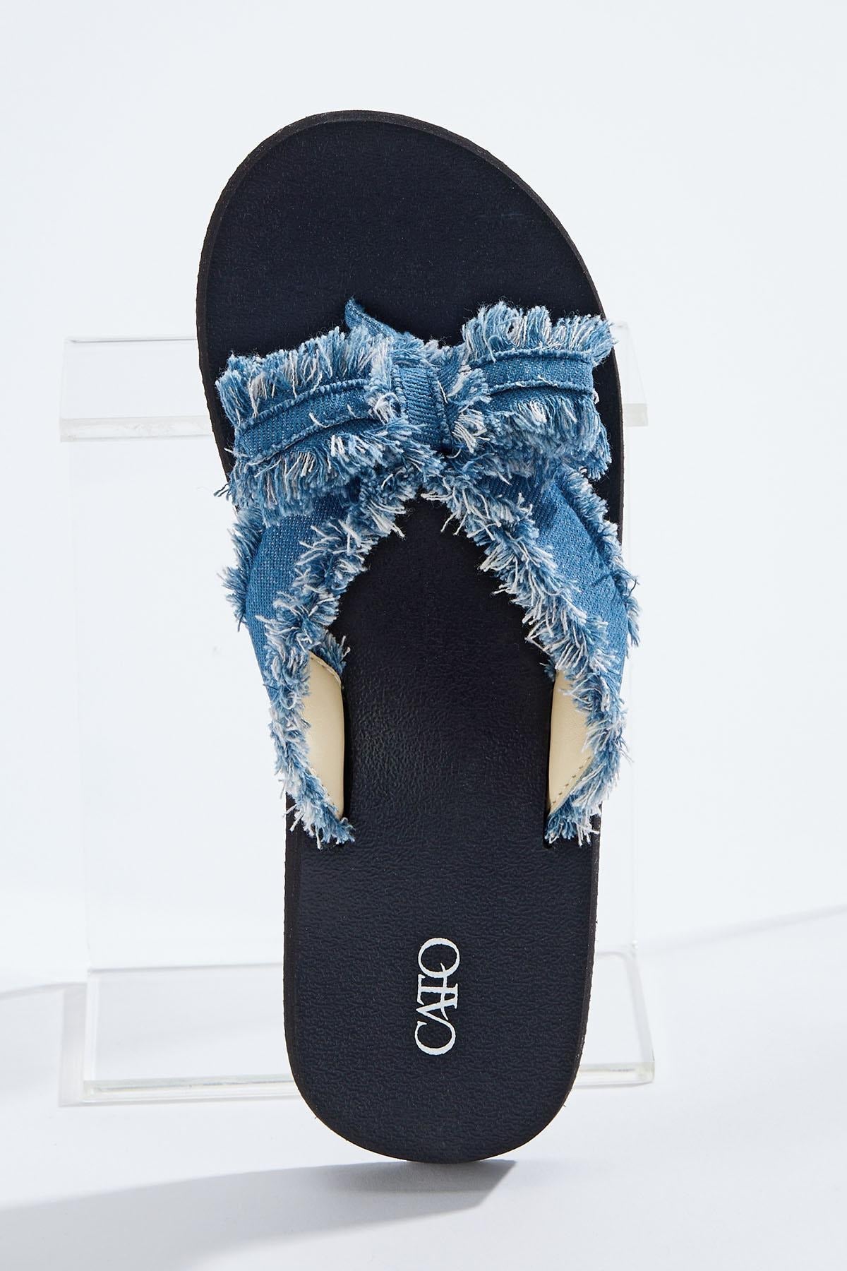 Cato Fashions Women's Frayed Denim Bow Sandals