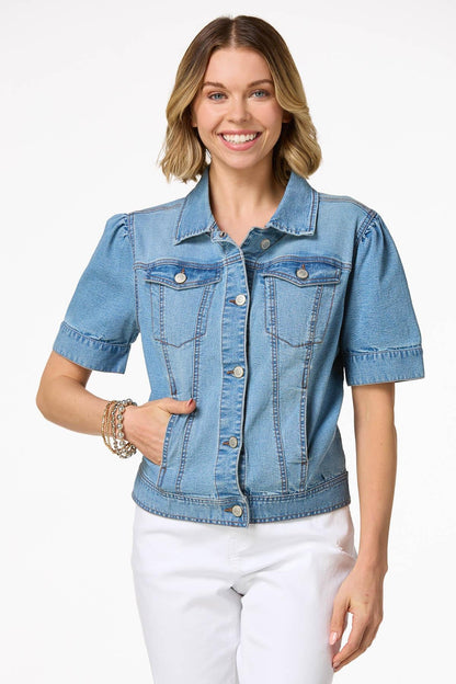 Cato Fashions Women's Puff Sleeve Denim Jacket