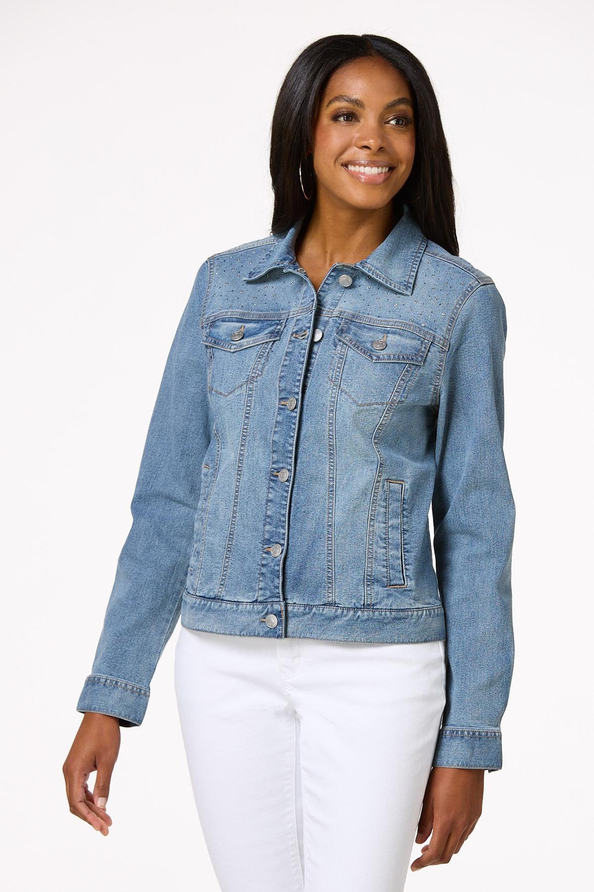 Cato Fashions Women's Rhinestone Denim Jacket