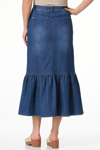 Cato Fashions Women's Flounced Denim Maxi Skirt