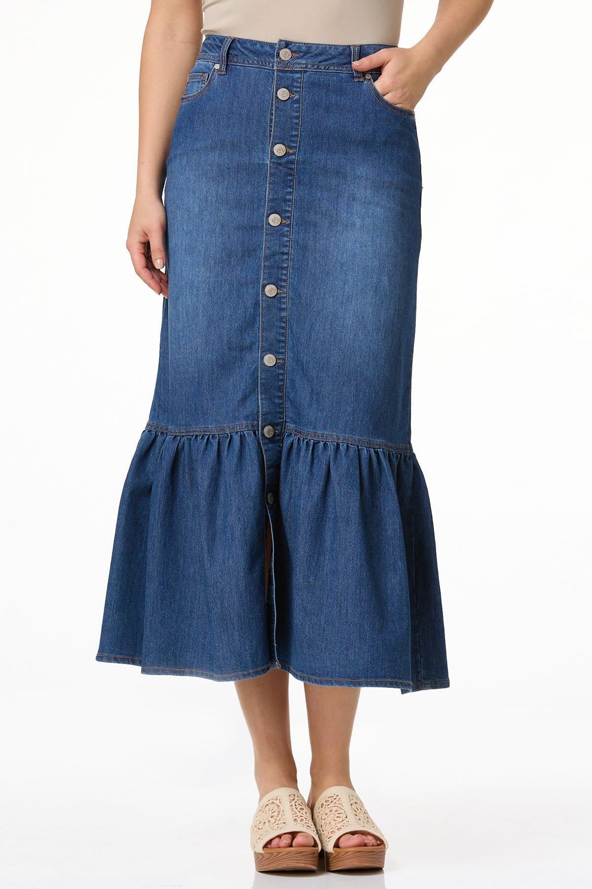 Cato Fashions Women's Flounced Denim Maxi Skirt