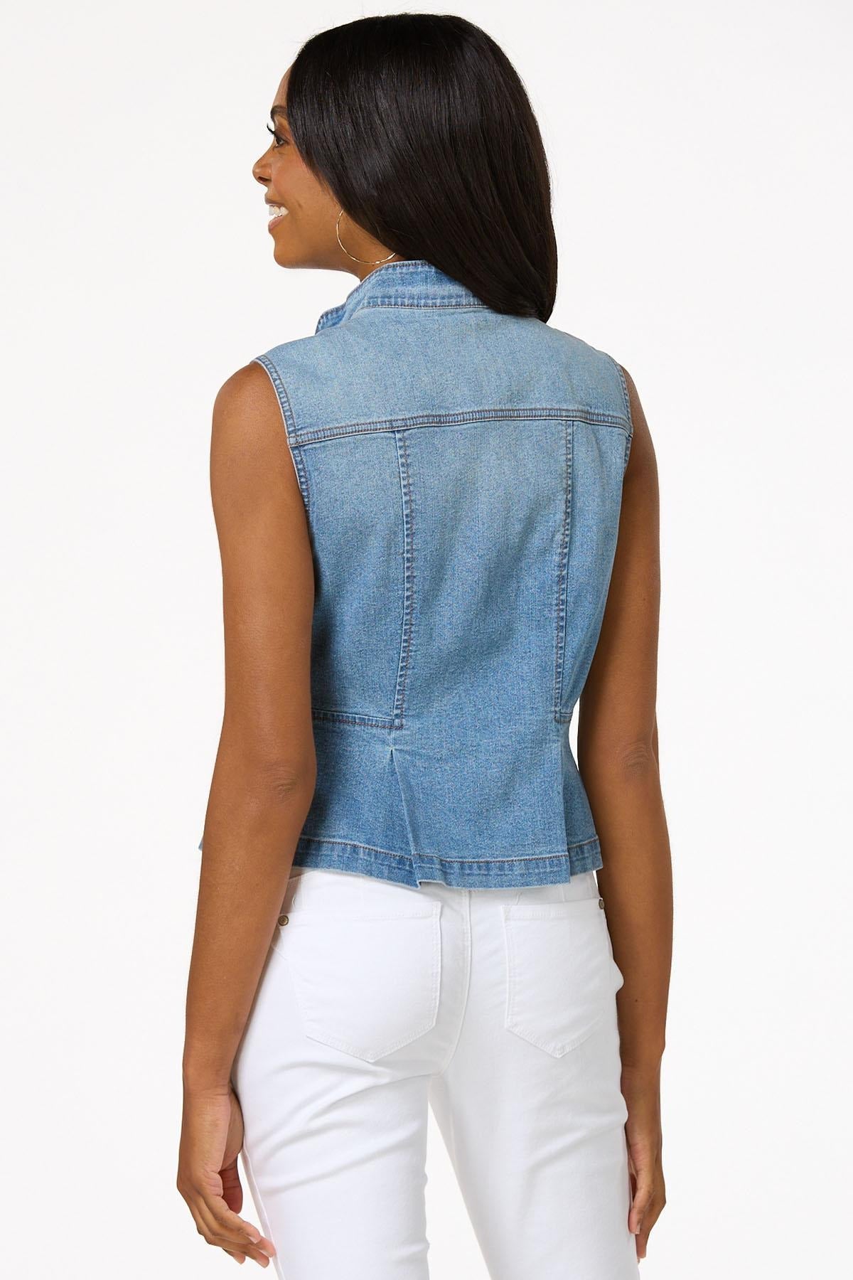 Cato Fashions Women's Peplum Faded Denim Vest