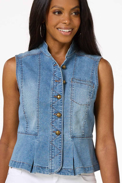 Cato Fashions Women's Peplum Faded Denim Vest