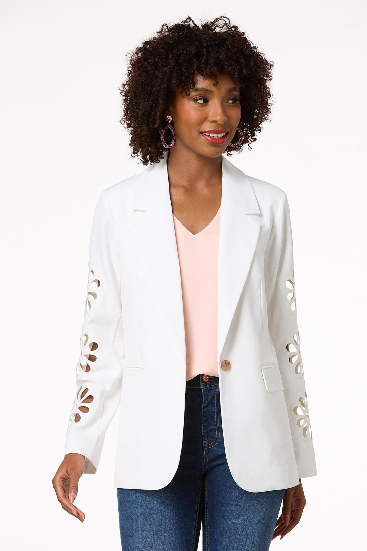 Cato Fashions Women's Solid Cutout Floral Blazer