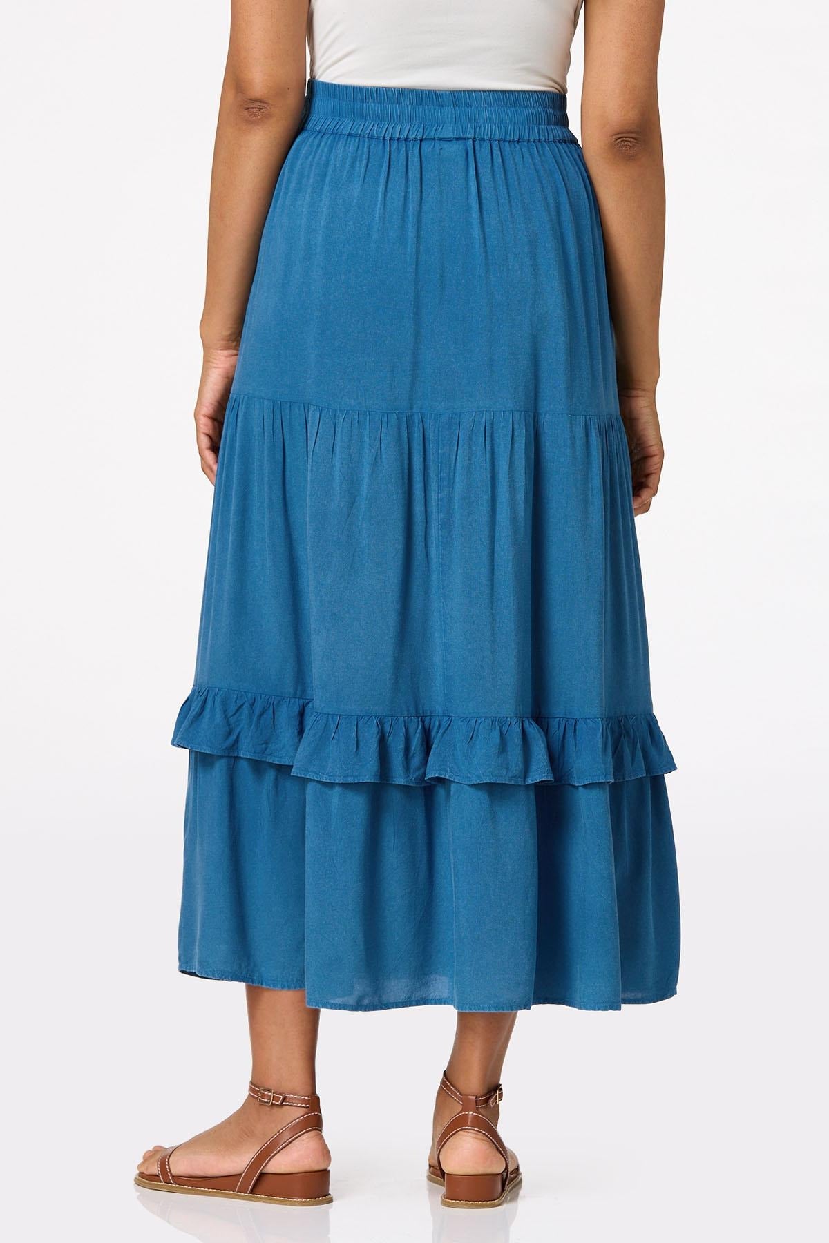 Cato Fashions Women's Tiered Chambray Maxi Skirt