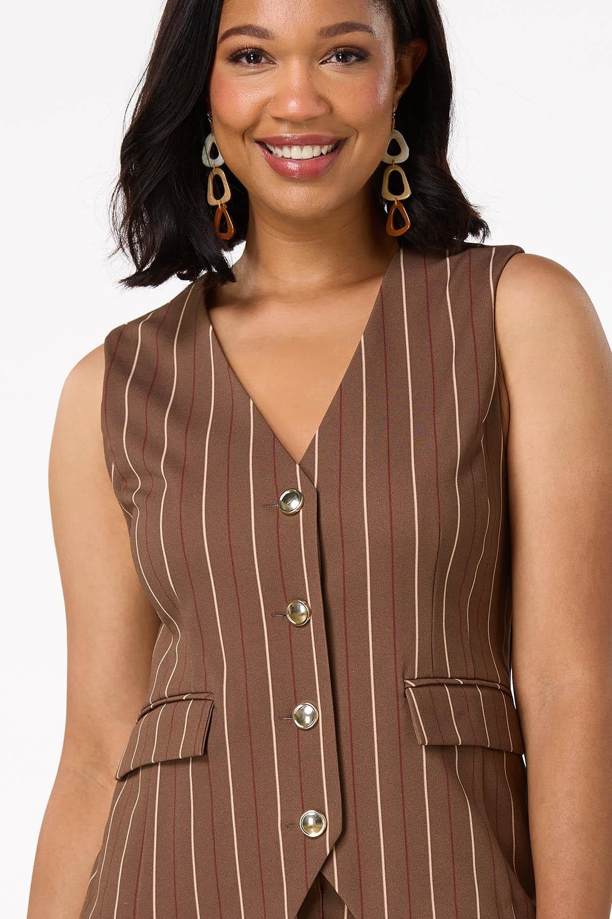 Cato Fashions Women's Stripe Gold Button Vest