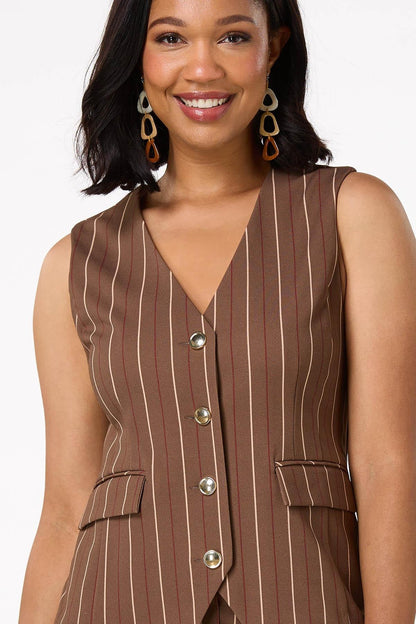 Cato Fashions Women's Stripe Gold Button Vest